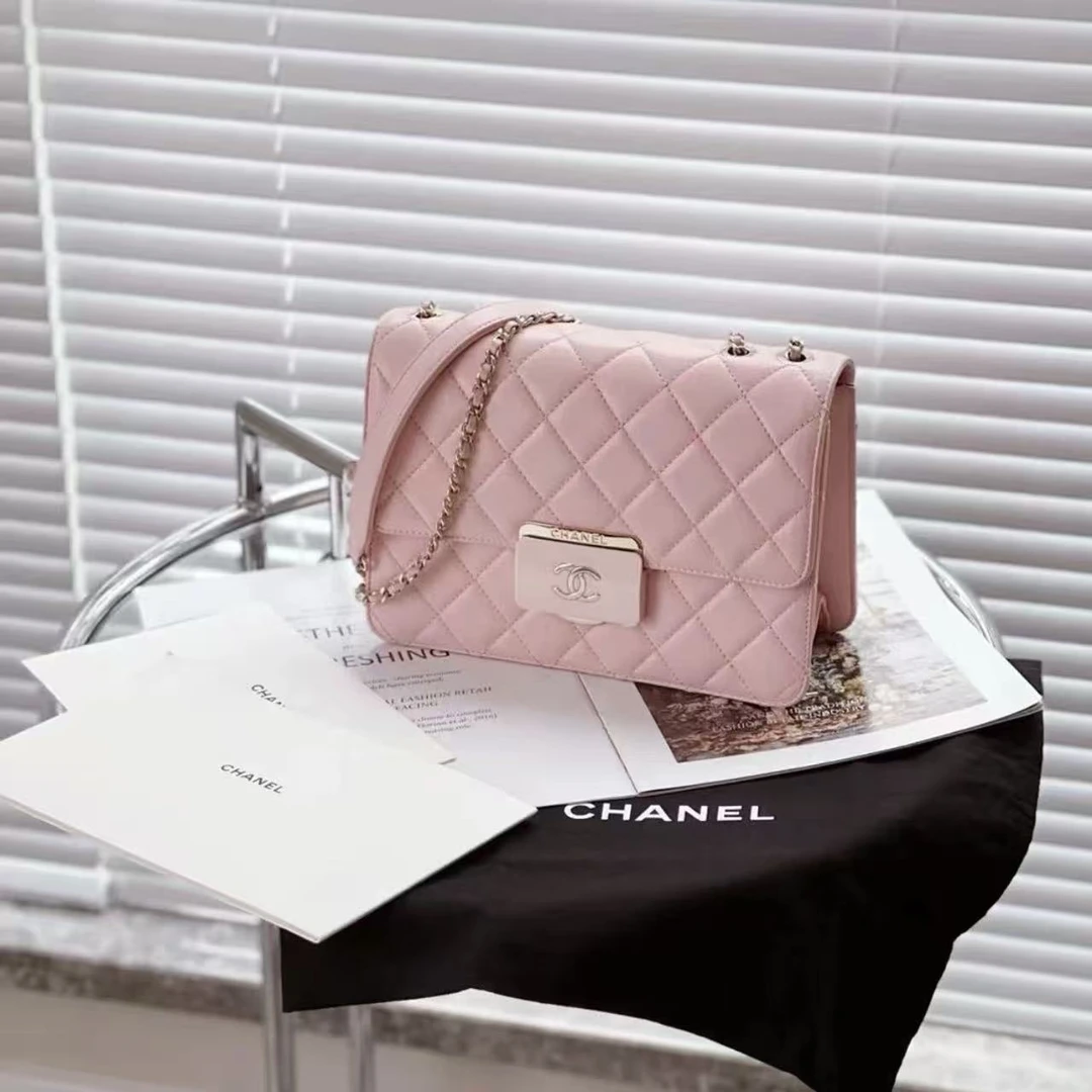 95新 Chanel/香奈儿 Chanel 粉金珐琅金扣链条包 25090023-04