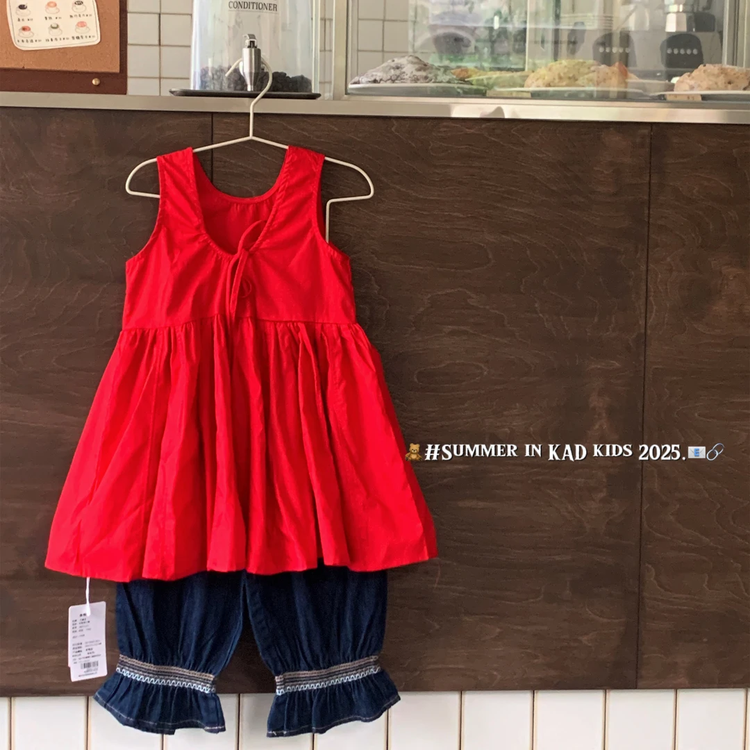 【断码清仓】G5012-红色背心裙+K5063-九分牛仔灯笼裤