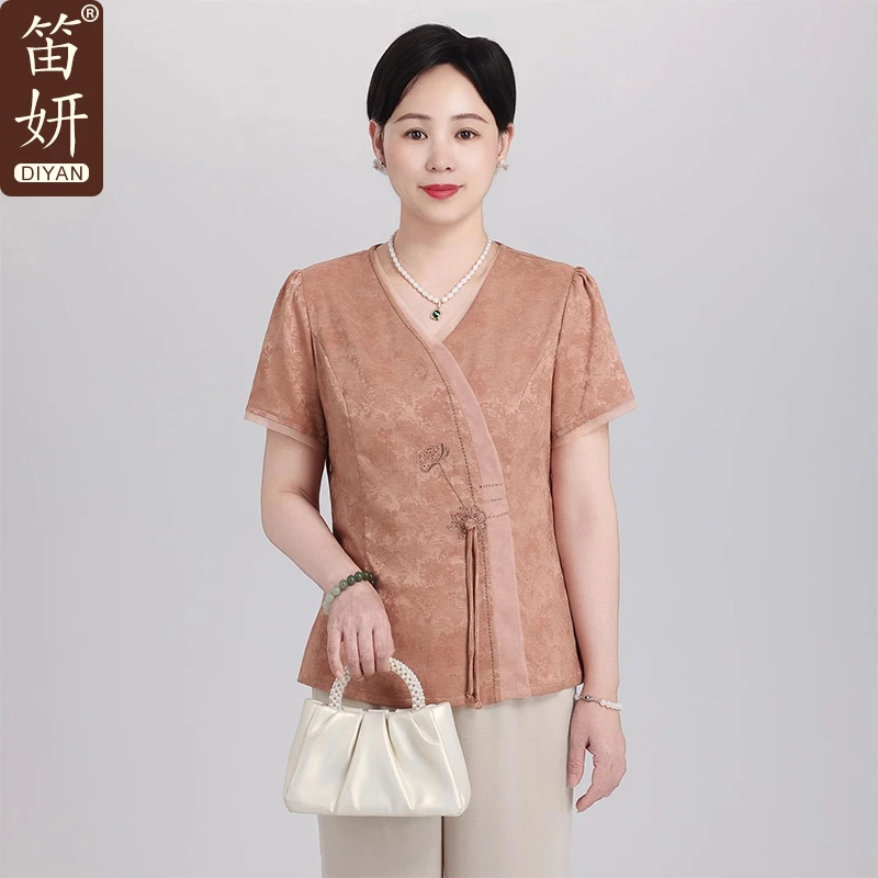 中老年女装妈妈装新中式提花小衫茶服复古连衣裙夏季国风小衫套装