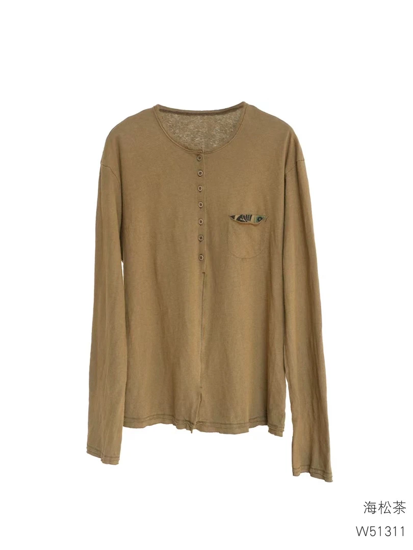 几见 极简长袖t恤气质纽扣圆领打底衫W51311