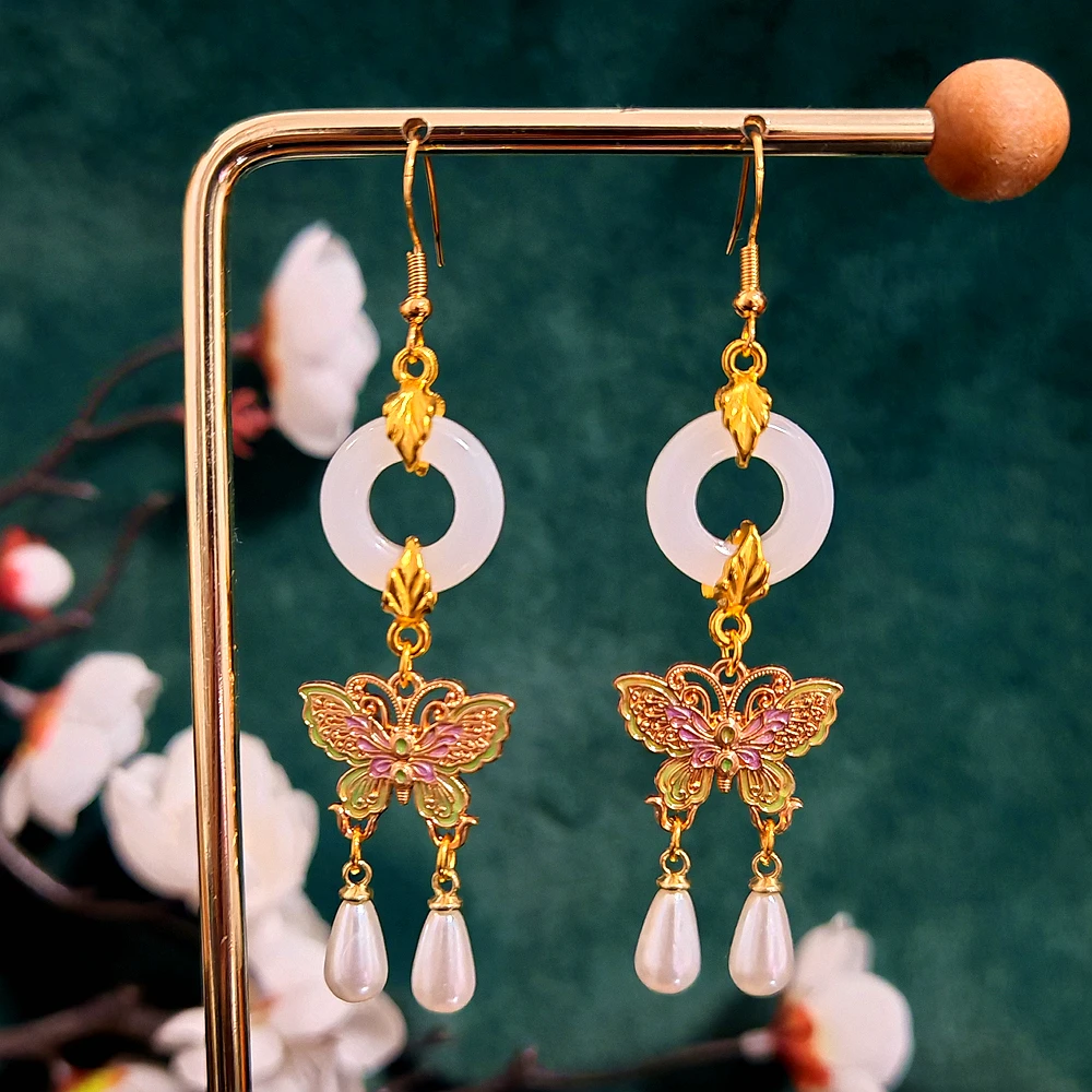 多吉米 合金耳饰 灵蝶瑞铃新中式高级感耳环无耳洞耳夹蝴蝶配汉服