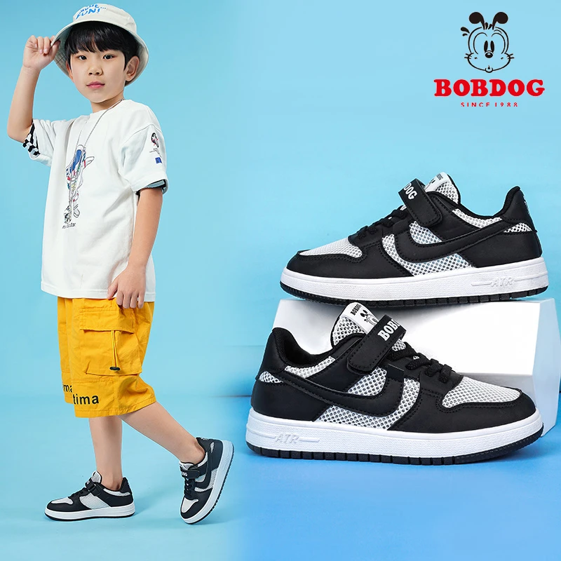巴布豆儿童鞋子男童网面运动鞋黑白熊猫童鞋2025春夏新款透气板鞋