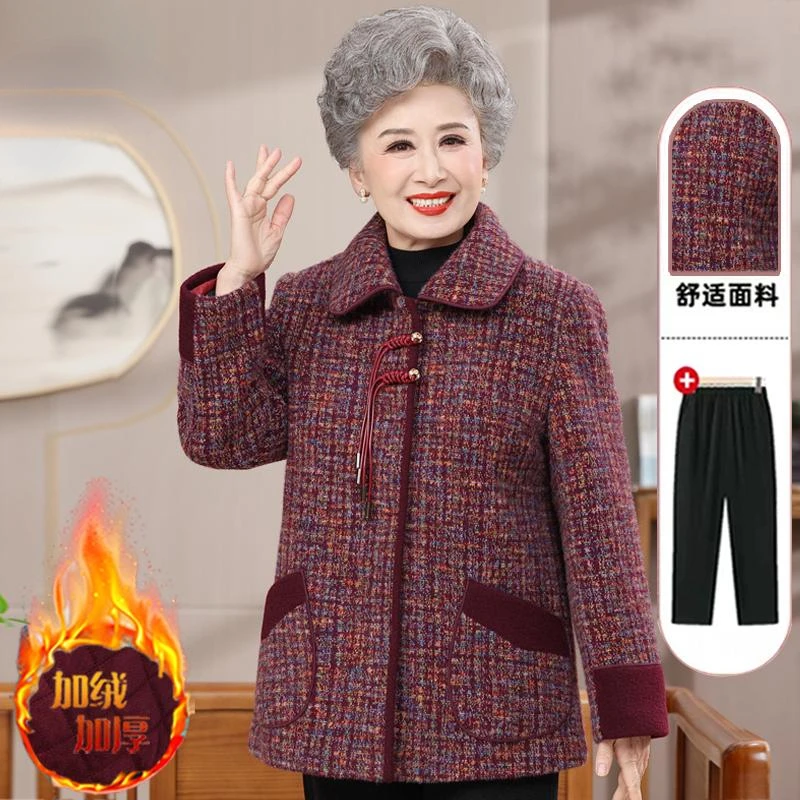 2025新款妈妈秋冬装加绒加厚外套中老年女装中式老人冬装奶奶棉服