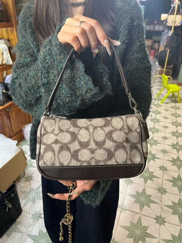 95新  K435小麻将女士经典翻盖单肩奢侈肩包中号麻将包棕色