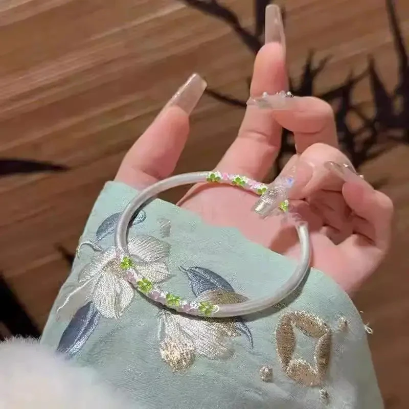 999梅花卷草纹手镯新中式简约百搭风情人节送女友