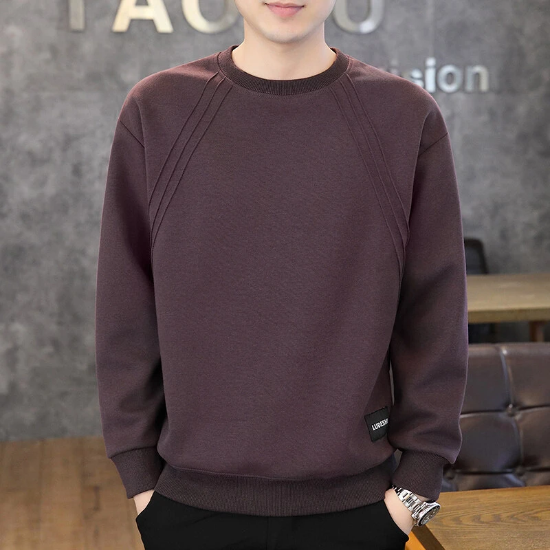 【高级显白】春秋新款重磅圆领纯色卫衣男2025潮流宽松百搭打底上衣