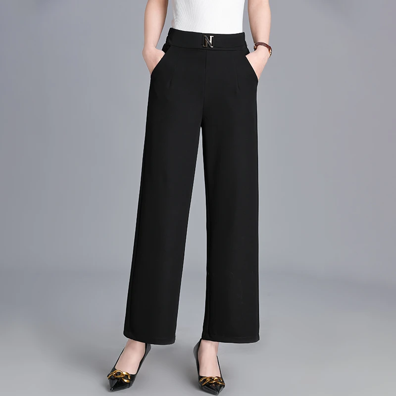 新款妈妈时尚薄款女裤中老年夏季高腰直筒裤中年女装夏装休闲长裤