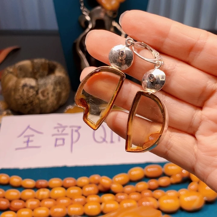琥珀未镶嵌耳饰波兰设计款琥珀蜜蜡