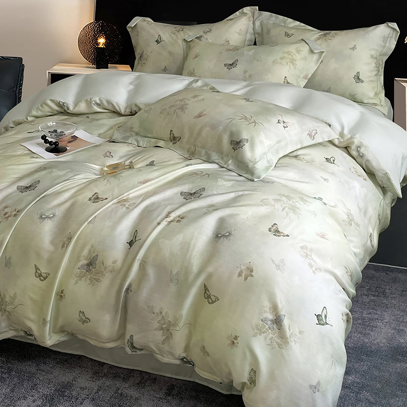 【晴美】繁花琦境莱赛尔天丝四件套-莱普克-石青