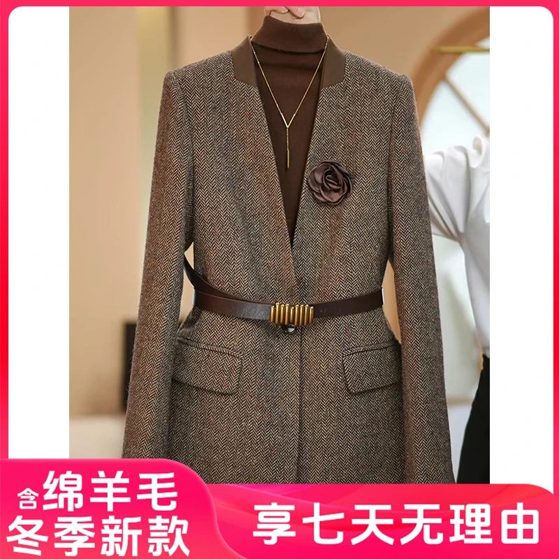 【AMNK服饰女装】2024秋冬新款咖色百搭高级设计师系列西装外套