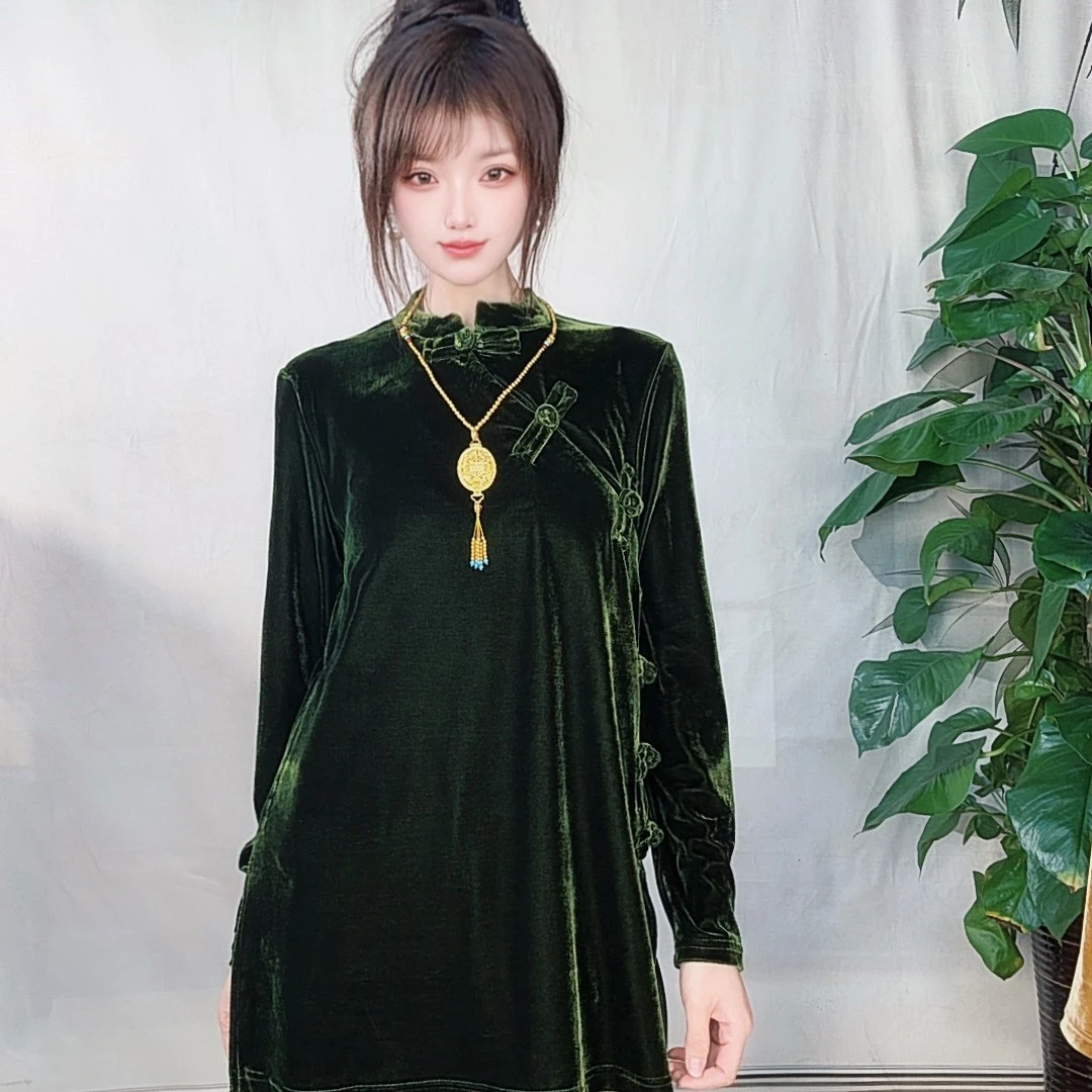 新中式国风丝绒上衣长袖/短袖+阔腿裤初秋新品丝绒套装两件套