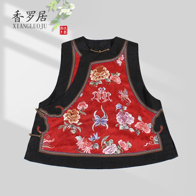 【花漫天】复古手绣新中式纯手工香云纱桑蚕丝国风马夹刺绣马甲