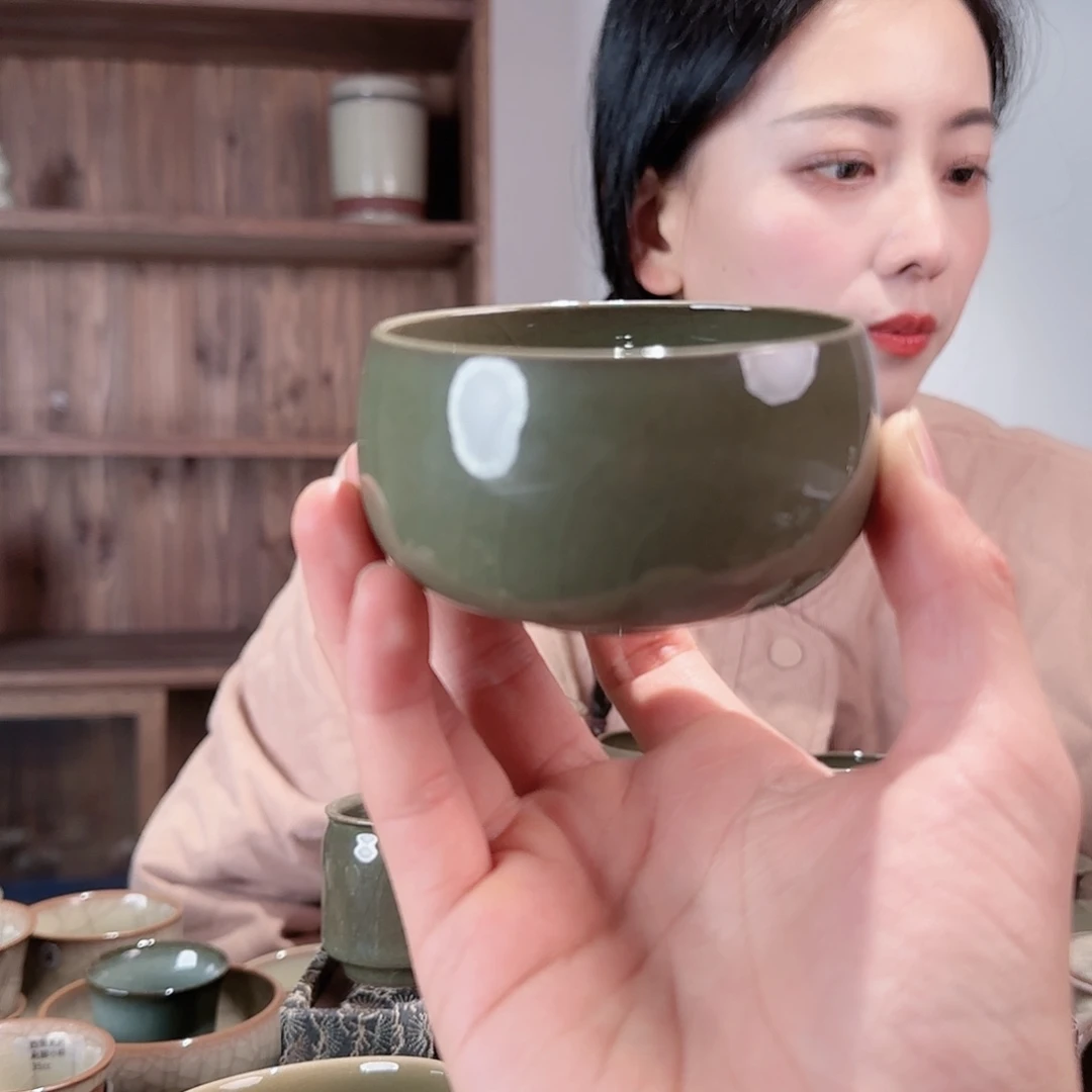 瓷摆件钵形茶杯手工杯