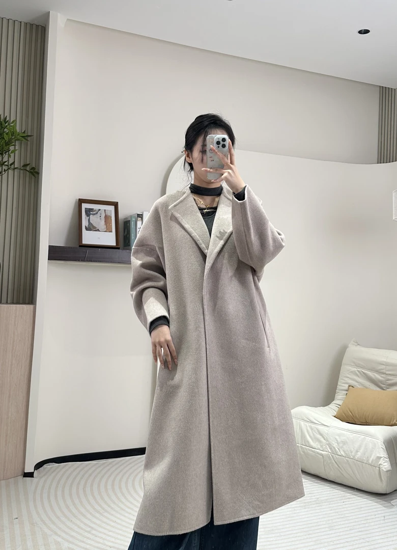 春秋女装设计翻领通勤韩版过膝羊绒大衣服外套