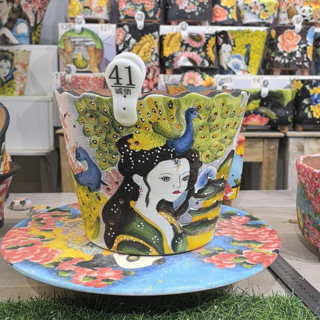 红泥花盆景德镇陶瓷