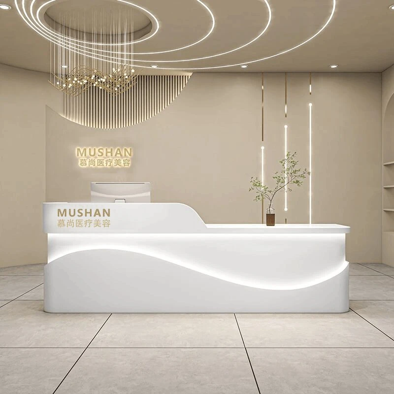 美容院前台收银台服装店口腔牙科烤漆弧形吧台培训机构公司接待台