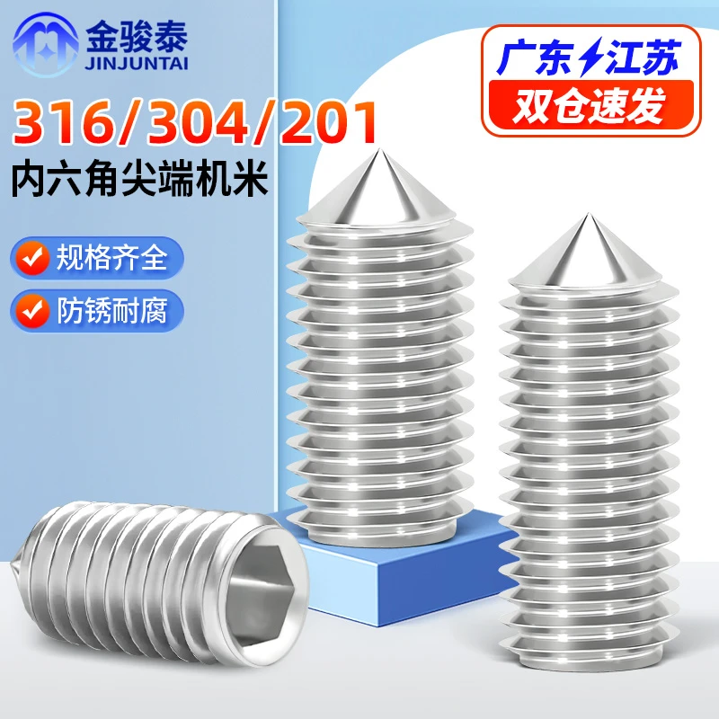 316/201不锈钢机米螺丝M2M2.5 M3M4M5M6尖端无头内六角紧定螺钉