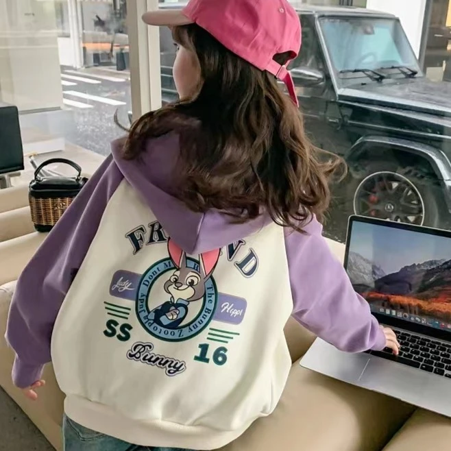 37015女童2025新款洋气儿童时尚春款运动卫衣小女孩连帽上衣