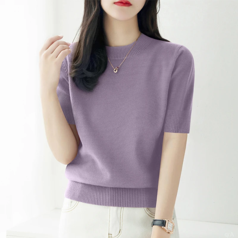 2025年秋季简约打底内搭宽松上衣圆领中袖气质百搭针织衫女装新款