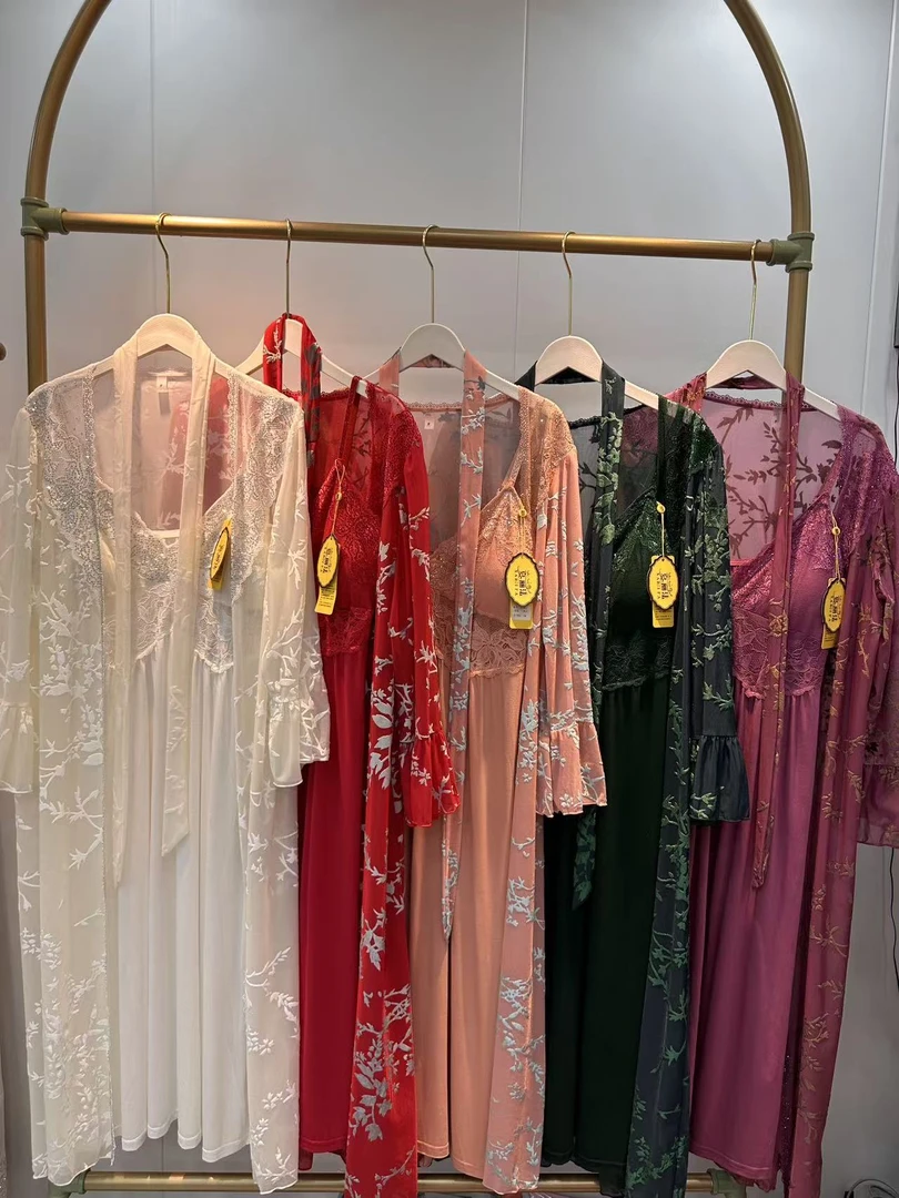 xarifa植绒烫钻女士性感睡裙吊带裙加外搭328