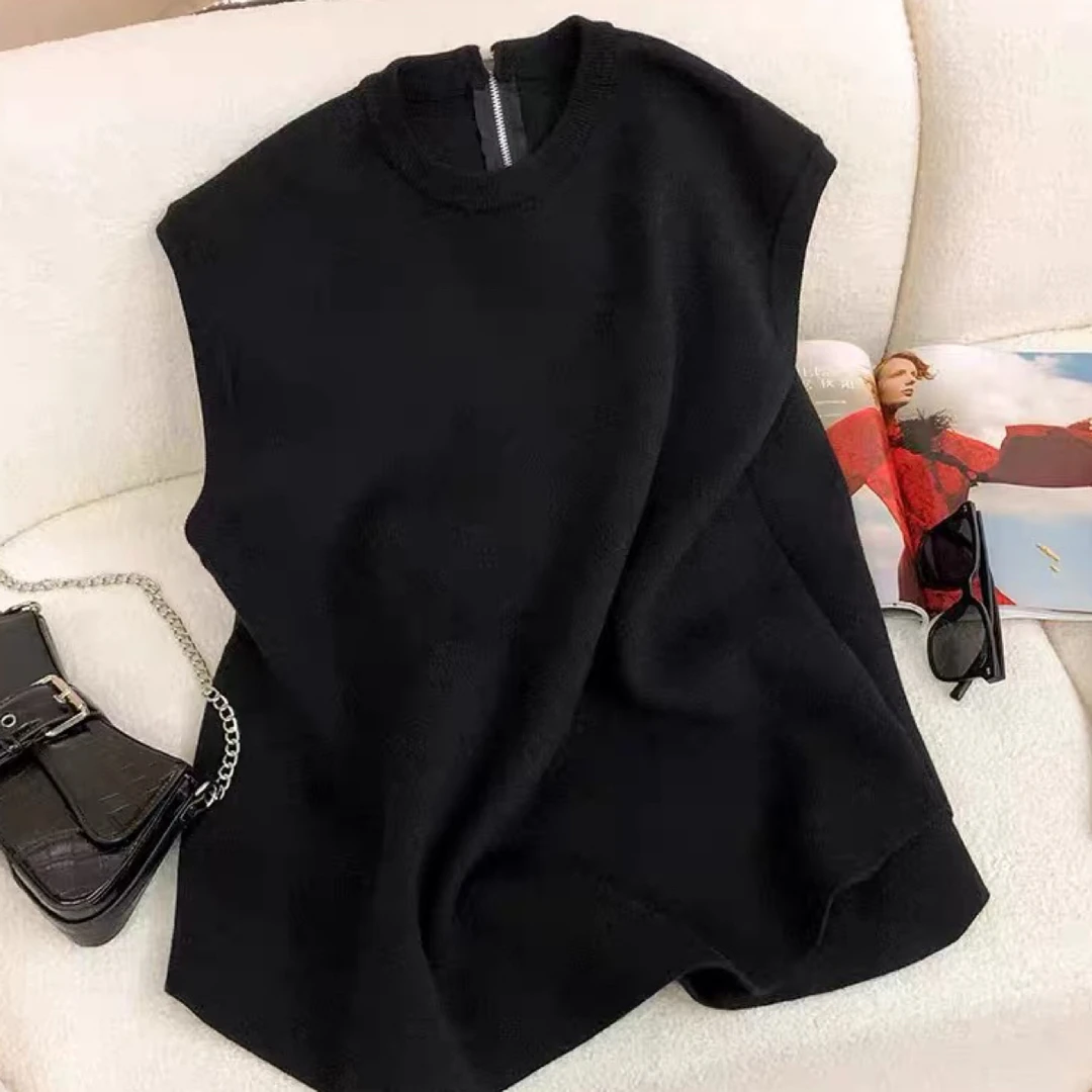 【素境】01013弧形设计纯色高克重针织螺纹韩版慵懒风马夹背心潮2）