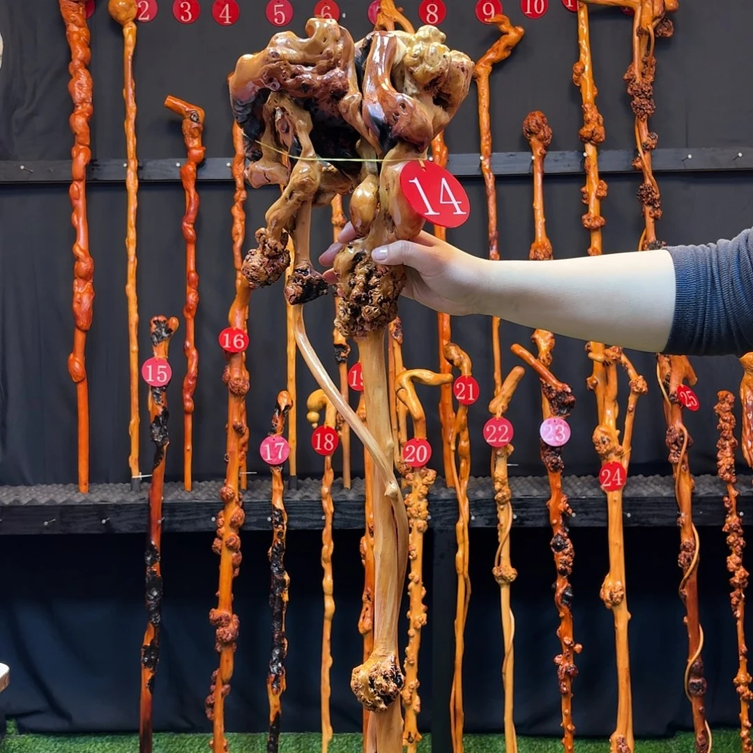 梦***朝黑果木拐杖手把件000