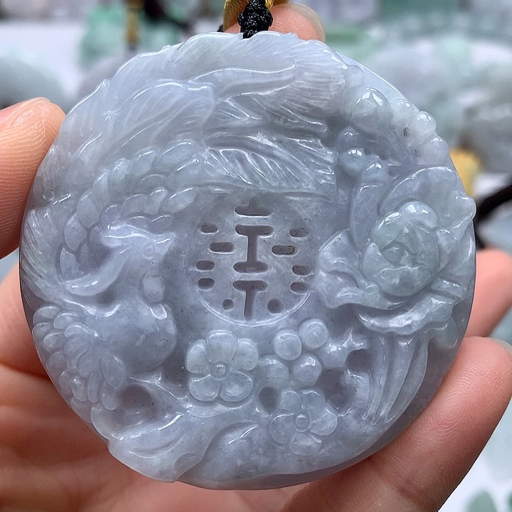 翡翠未镶嵌颈饰山水双喜临门两面工艺福利