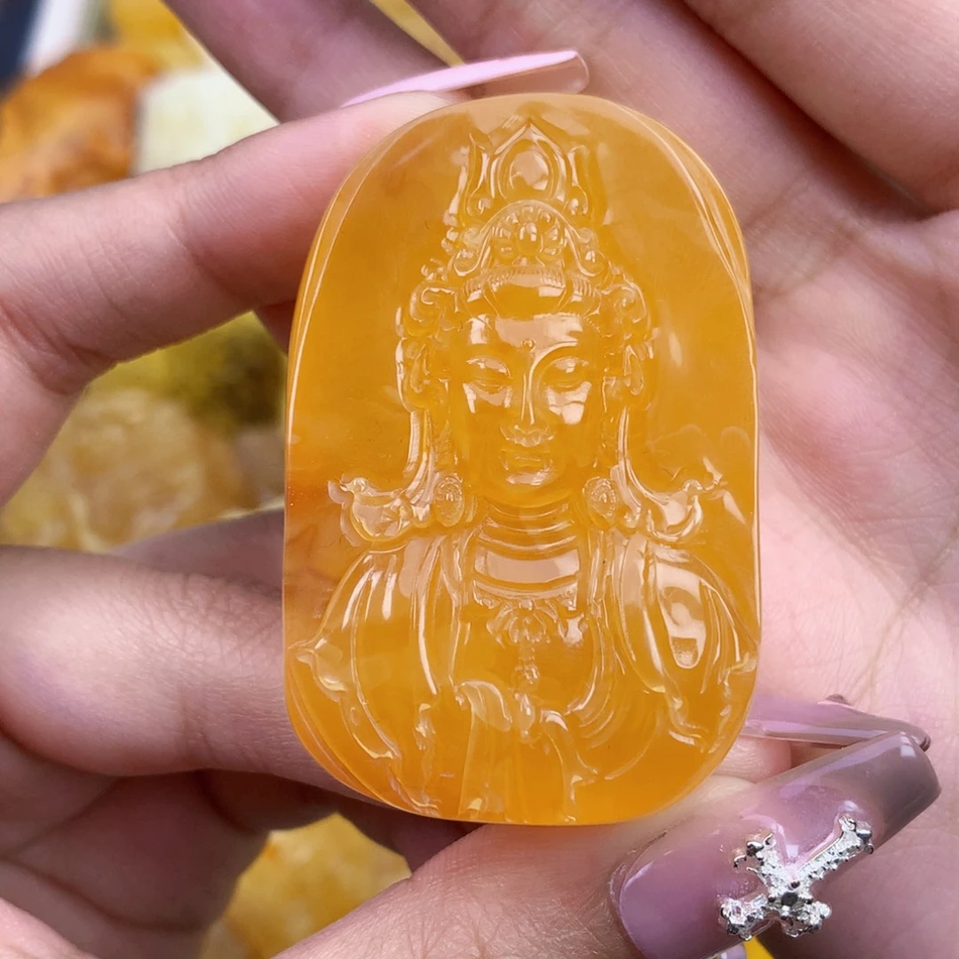 琥珀未镶嵌珠宝奇石52*33*17 观音 全品