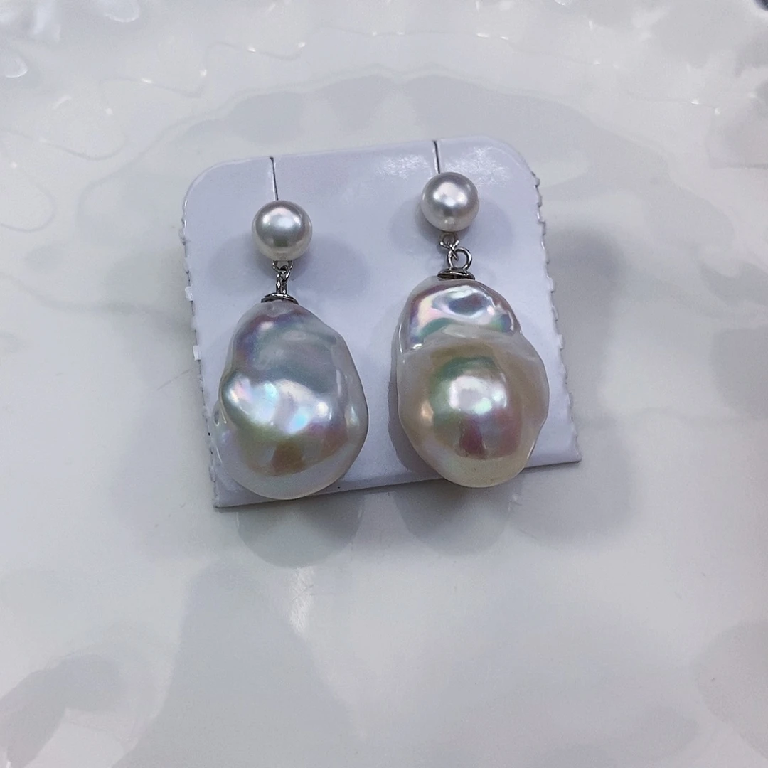 海水珍珠特价不退换巴洛克耳饰银S925镶嵌