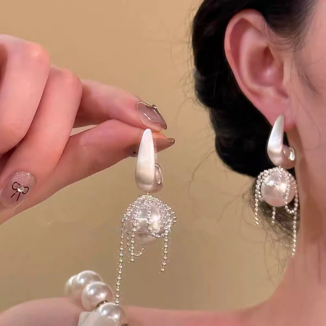 合金仿珍珠耳饰 轻奢法式一款多戴流苏耳钉女设计感高级耳环耳饰