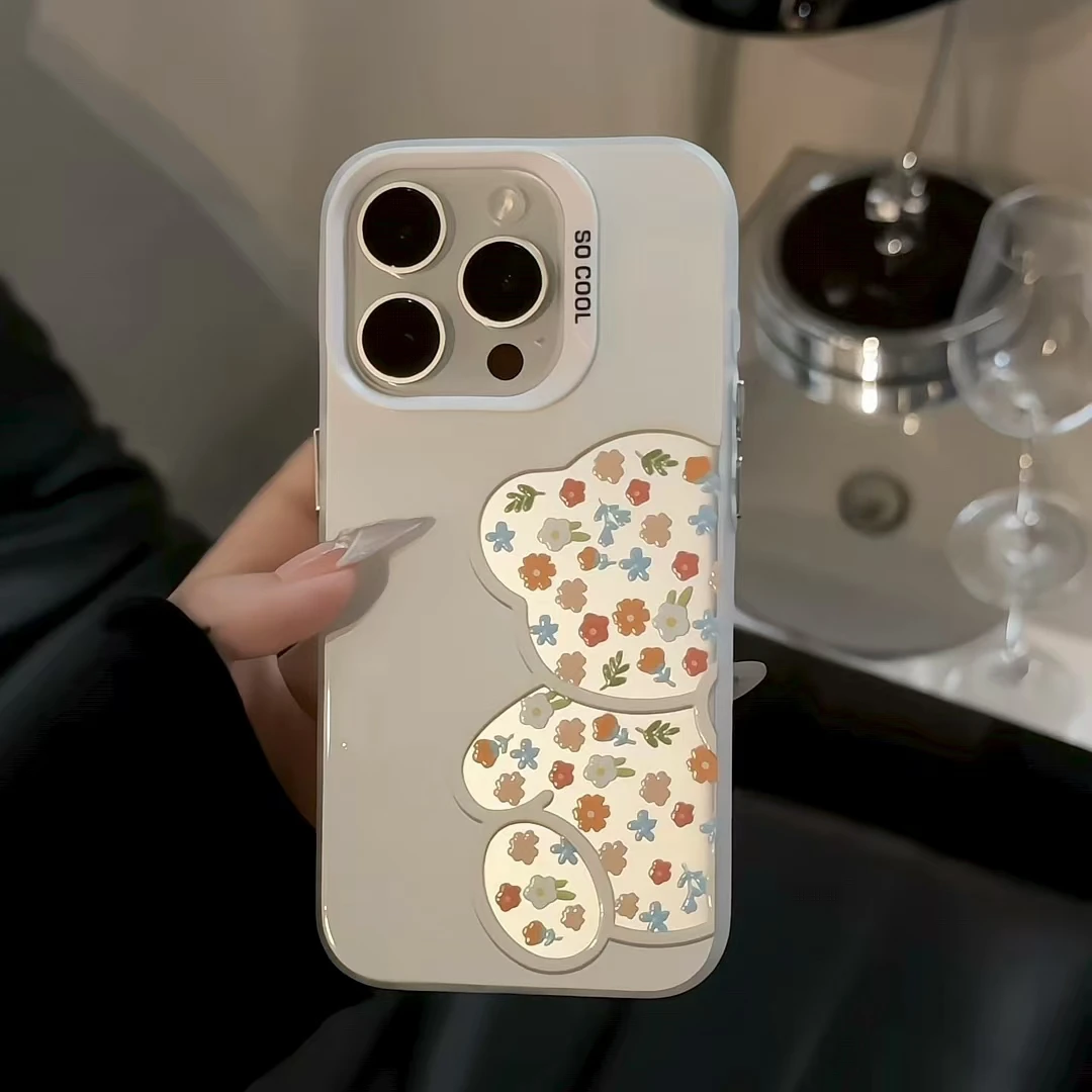 磨砂彩银适用于苹果/华为/小米/oppo/vivo镂空花朵小熊兔兔手机壳