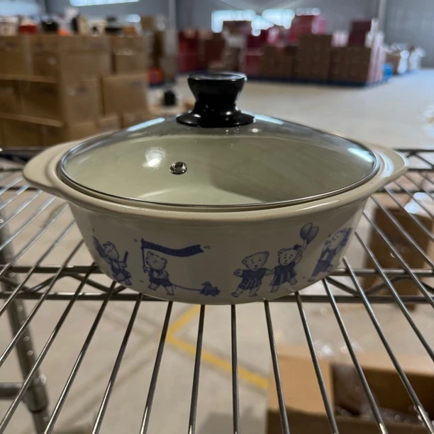 景德镇珍宝砂锅2470蓝色小熊玻璃盖