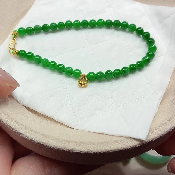 翡翠18K金镶嵌手链天然缅甸翡翠A货卡4.7