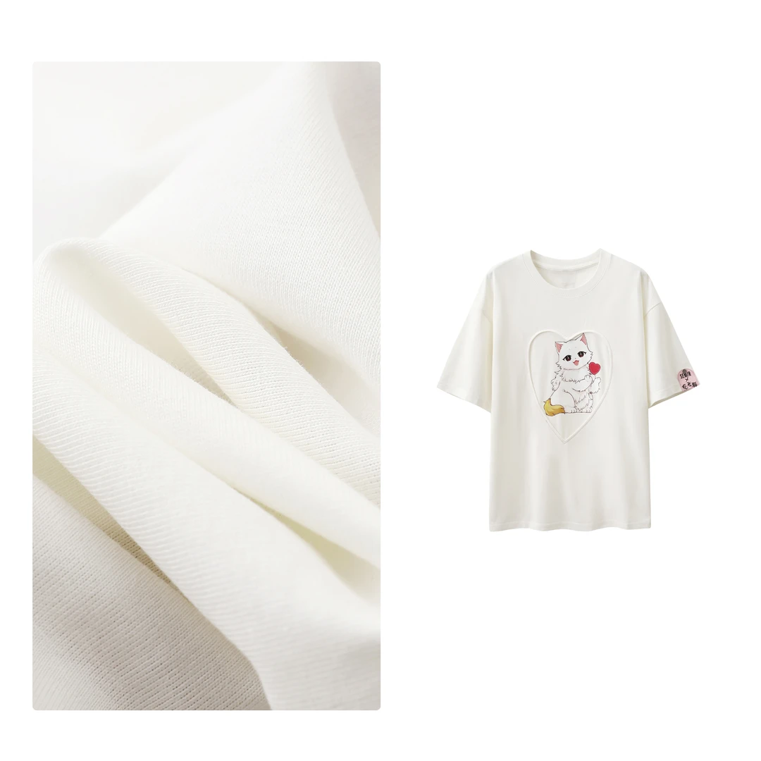 门店25&9！萌趣卡通印花！棉感亲肤/宽松爱心圆领短袖T恤女C20491