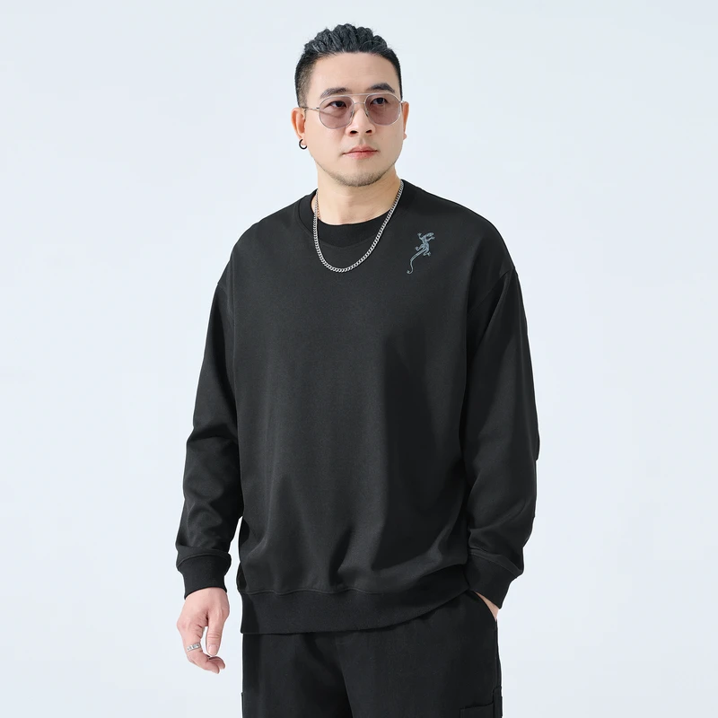 半墨大码男装落肩套头圆领卫衣秋季宽松长袖打底衫胖子上衣男3258