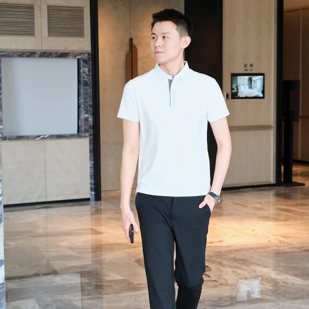 【bing哥哥】男士净版撞色领口POLO衫夏季新款商务百搭透气短袖