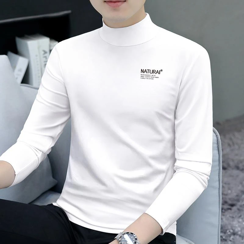 2025秋季新款男士半高领打底衫长袖T恤修身百搭中领内衣潮流T恤