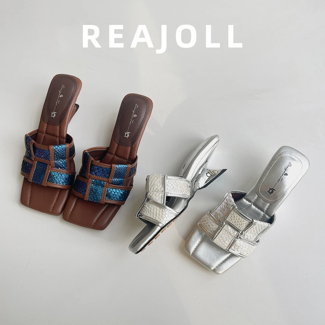 MK-771/拖鞋女夏外穿2025新款坡跟银色网红不累脚法式半拖凉拖女