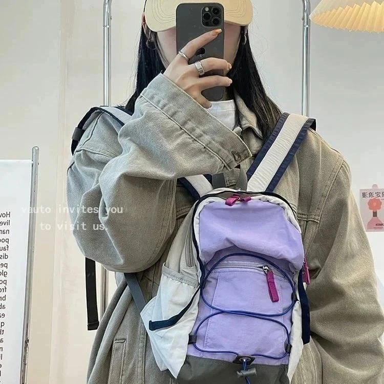 运动时尚休闲百搭情侣新款户外双肩包撞色登山包可爱学生书包轻