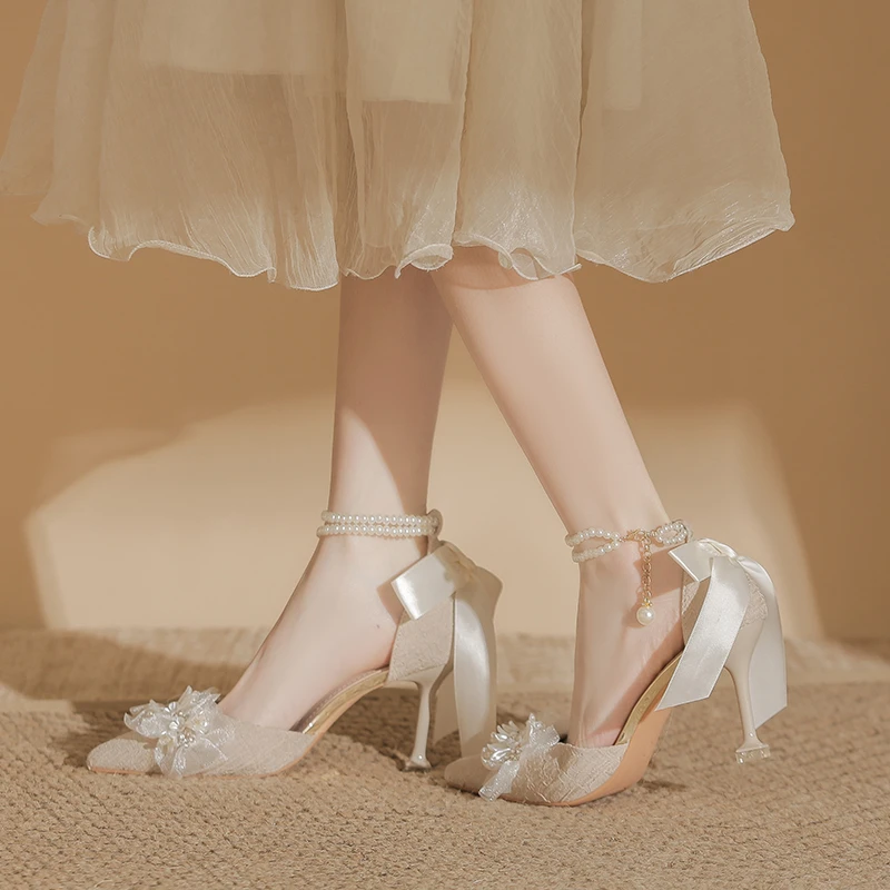 2025春夏季尖头细跟高跟鞋气质法式百搭婚鞋女鞋伴娘小众温柔单鞋