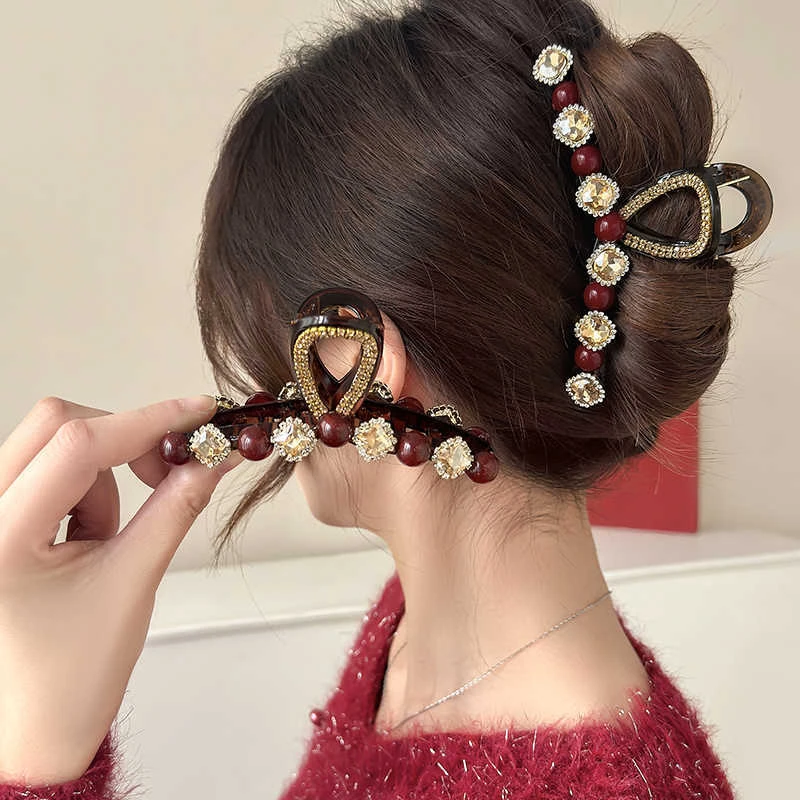 韩版水钻抓夹网红新款气质时尚鲨鱼夹子大号高级感发夹头饰品发卡