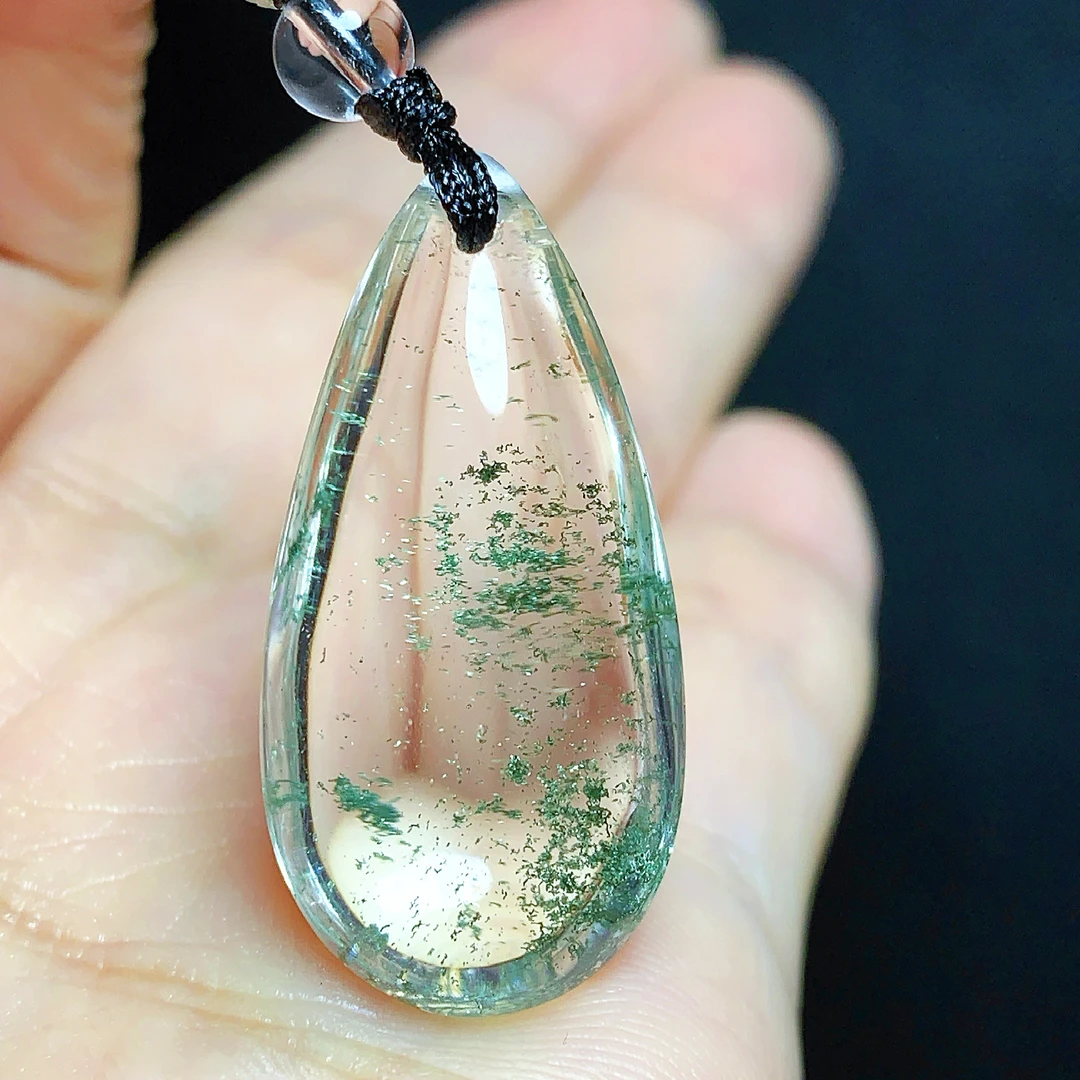 东海水晶天然绿幽灵水晶吊坠毛衣链平安通透水滴项坠男女款聚宝盆