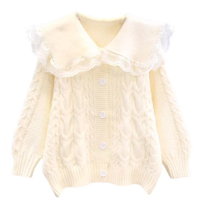 1101-1200四季镂空毛针织衫春秋白色洋气韩版娃娃领甜美长袖打底