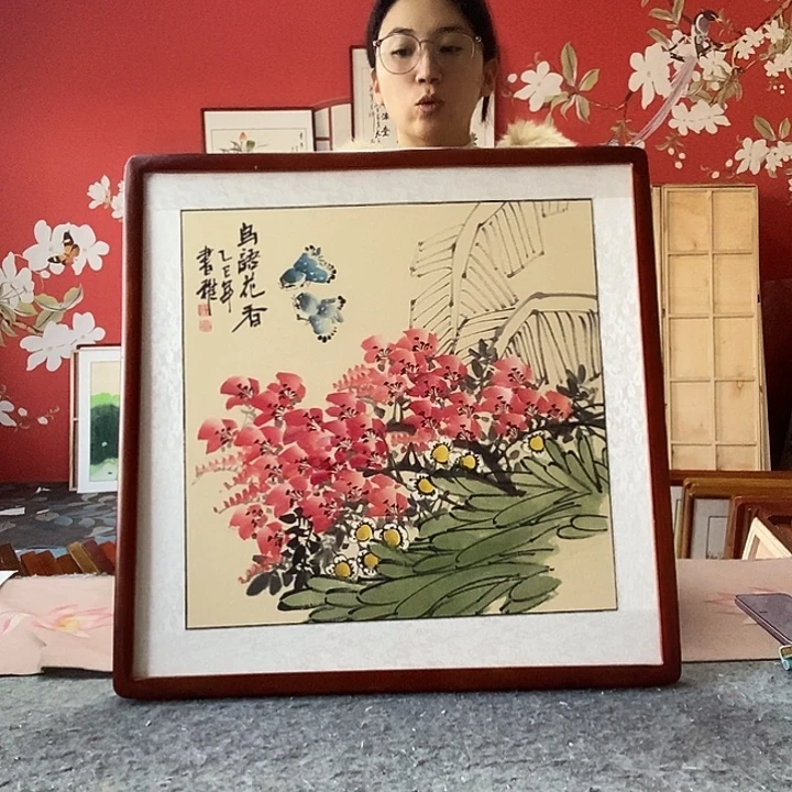 国画手写手绘带框包邮国画作品62✖️62