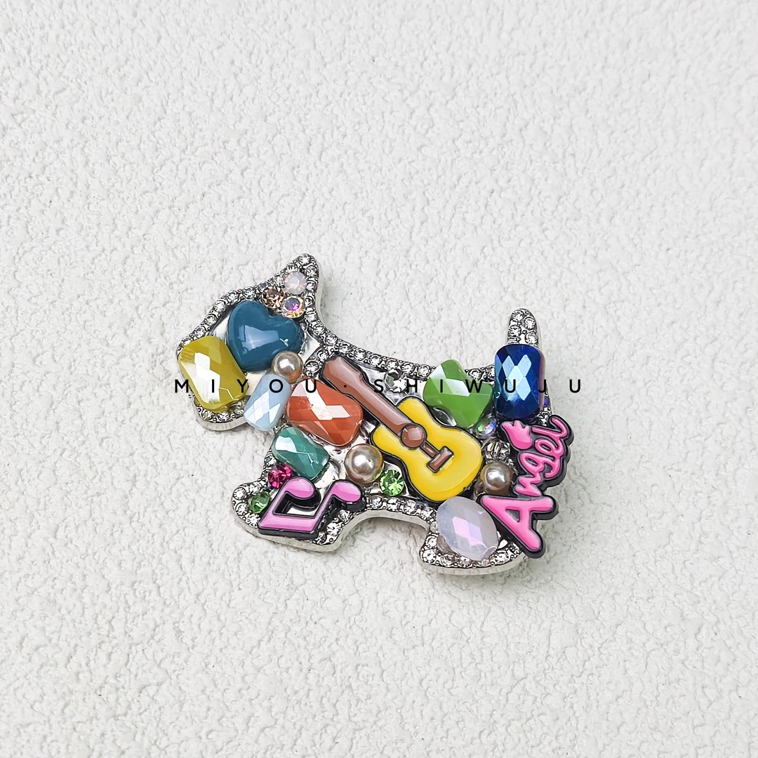 雪纳瑞镶钻吉他小狗发夹F50602A手工可爱儿童设计师彩色