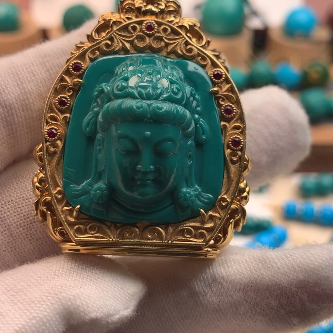 绿松石18K金镶嵌珠宝奇石