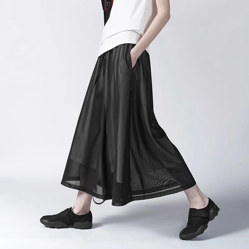 日着轻运动2025春夏新款休闲裤宽松慵懒风网布阔腿裙裤子RD2183K0