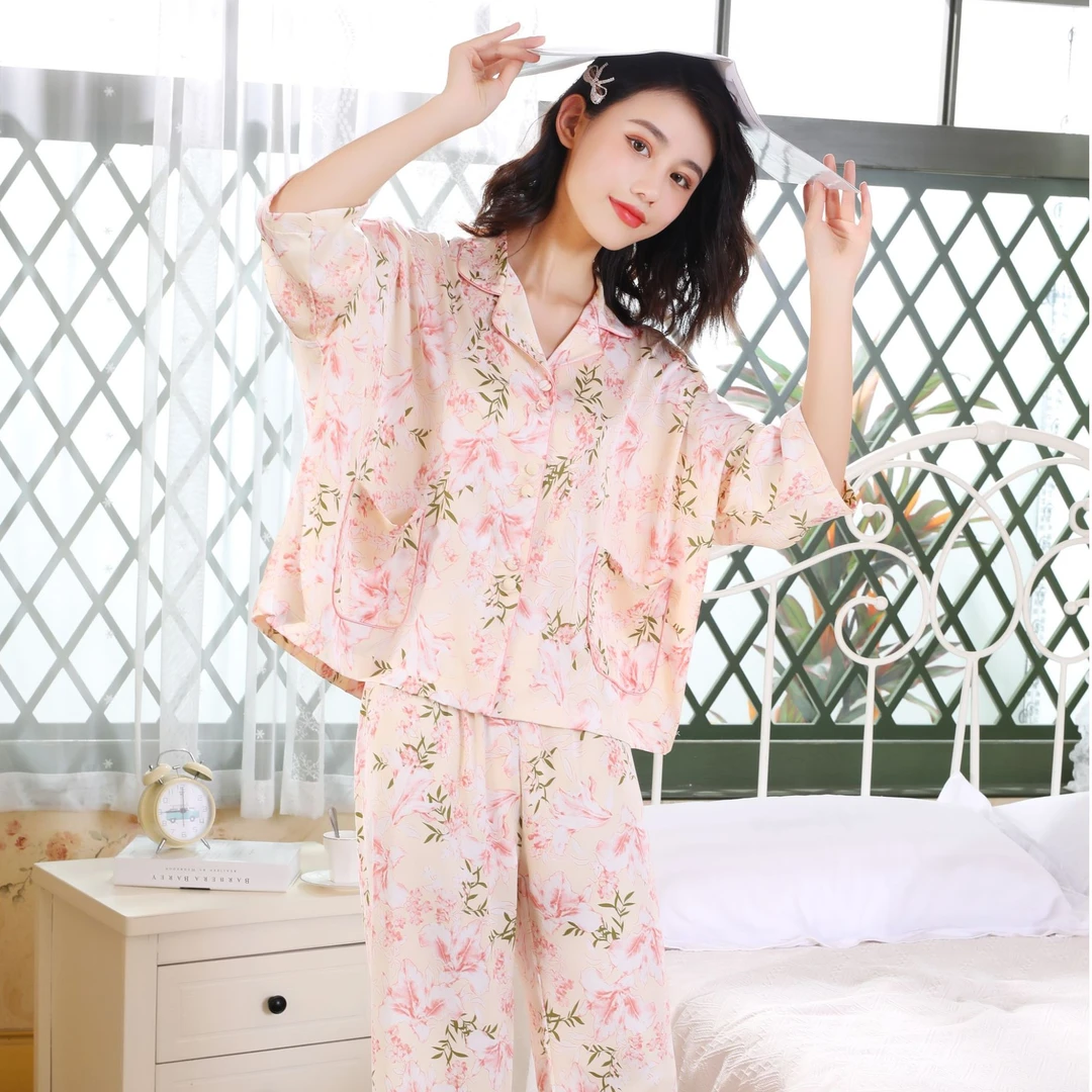 达芬奇密码水仙花2025新款冰雪丝慵懒女睡衣冰丝冰凉感夏季家居套