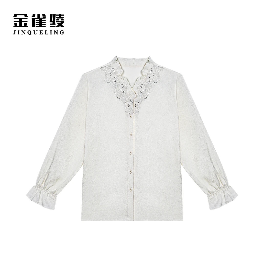 金雀绫【时尚女王】原创设计法式轻奢亮片工艺衬衫SZ1S45