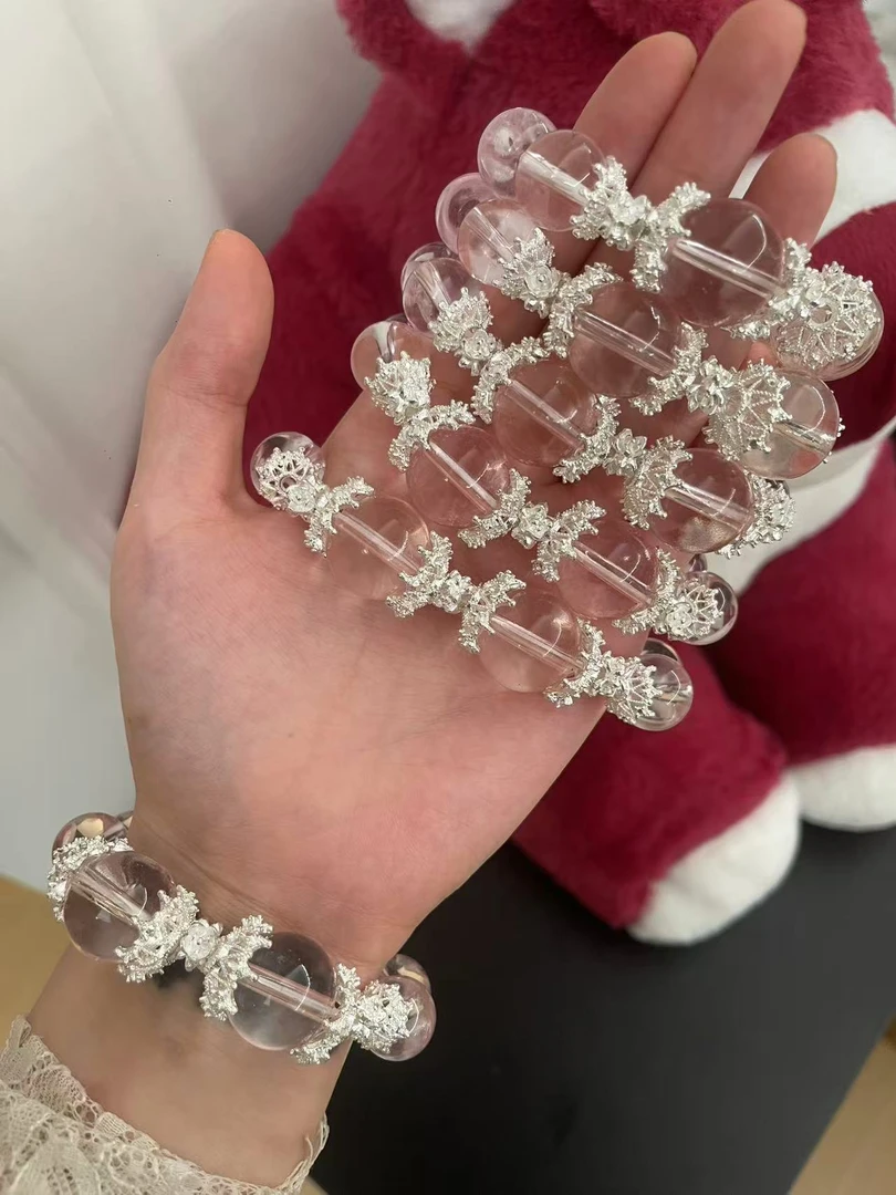 设计款白水晶粉水晶多样款式手串（补差链接）